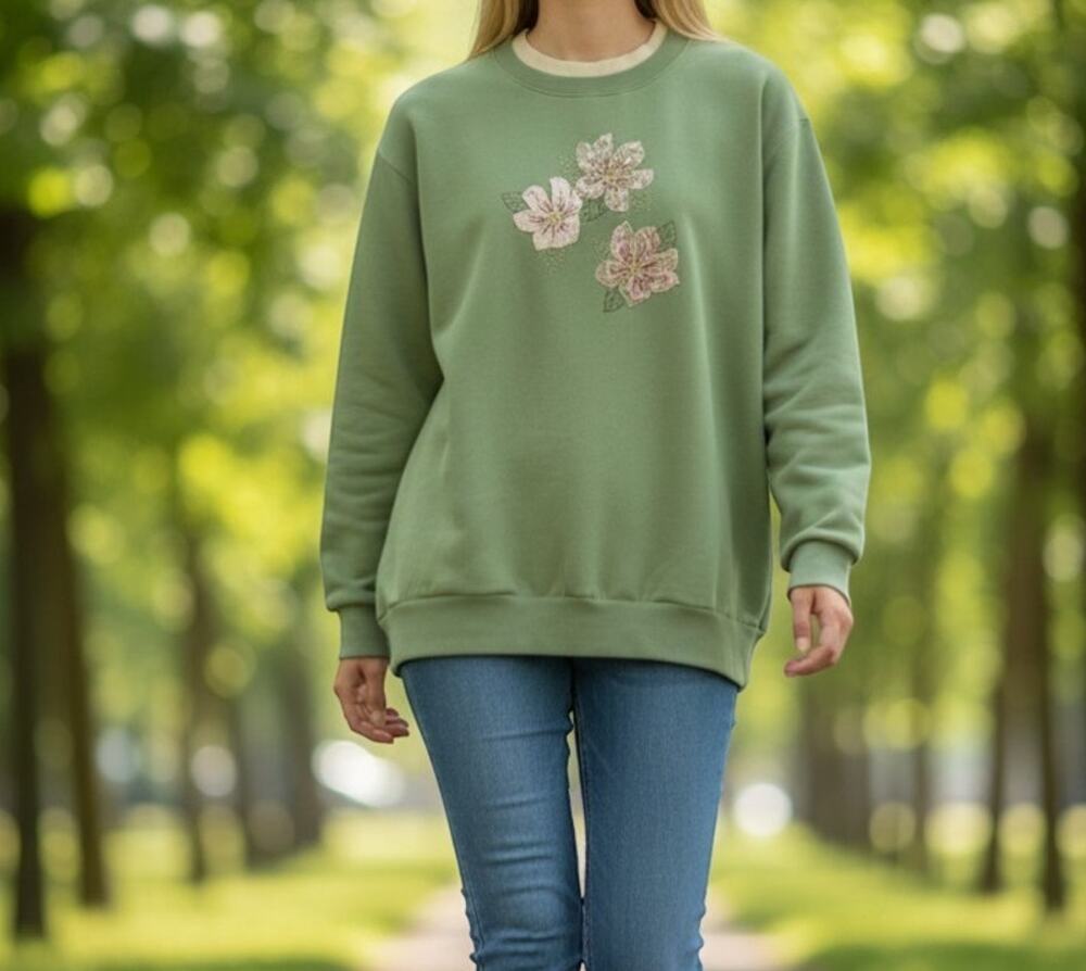 Top Stitch Morning Sun Embroidered Sweater Women's Large Lime Green